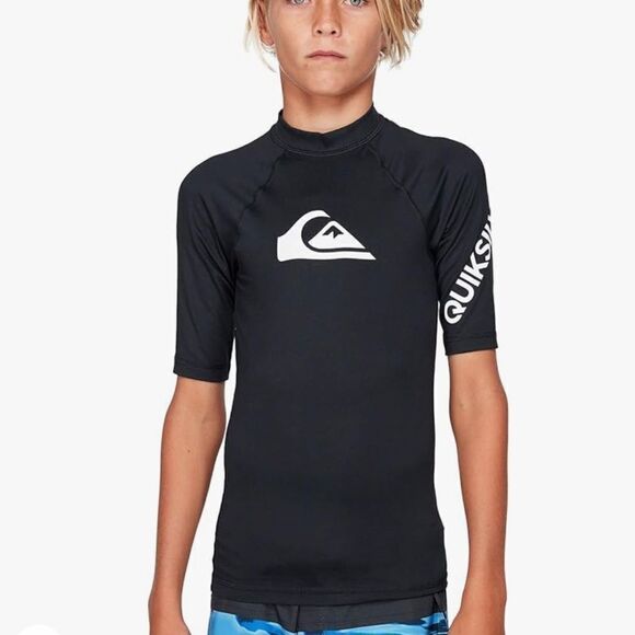 Quiksilver Boys' Short Sleeve Rashguard Surf Shirt with UPF 50+ Sun Protection - Picture 1 of 6